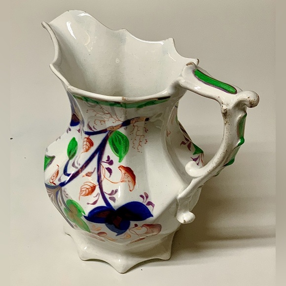 19th Century Gaudy Welsh Unrecorded Pattern Octagonal Footed Jug Handled Pitcher - Picture 6 of 16